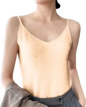 Spaghetti Strap Tank Top Women Sleeveless Casual Gym Cami Crops Summer Solid V Neck Soft Knitted Camisole