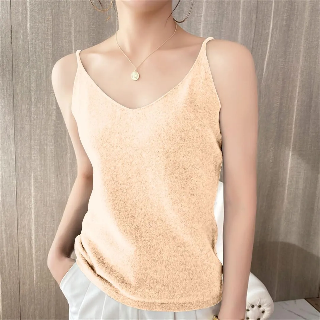 Spaghetti Strap Tank Top Women Sleeveless Casual Gym Cami Crops Summer Solid V Neck Soft Knitted Camisole