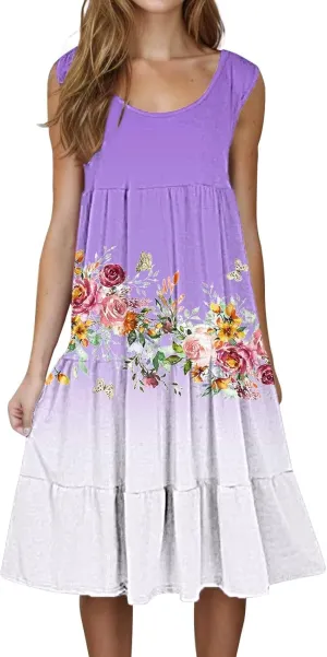 Summer Dress for Women 2025 Floral Graphic A-Line Sundress Sleeveless Flowy Beach Vacation Boho Midi Dresses