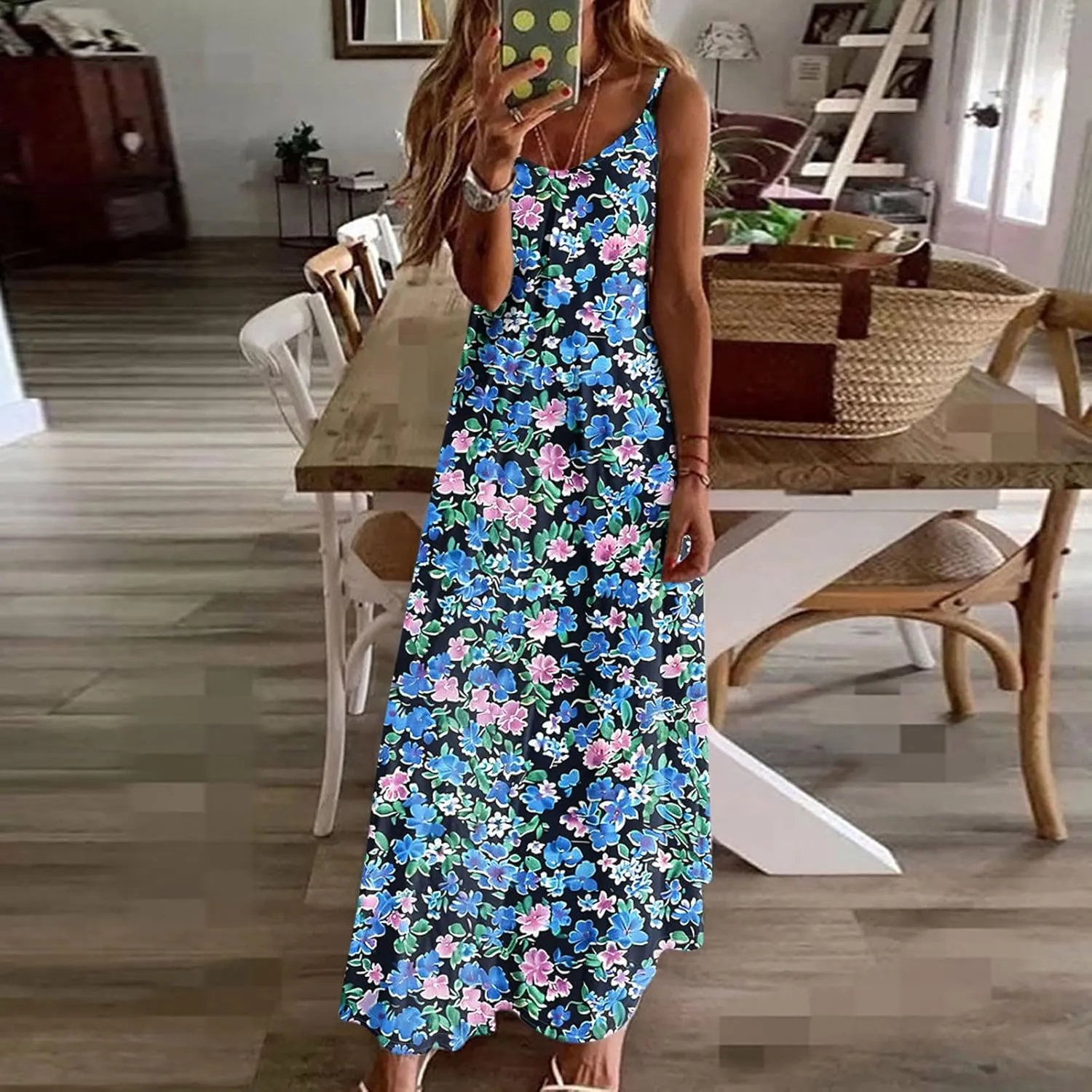 Summer Dresses for Women 2025 Beach Vacation Maxi Dress Spaghetti Strap Floral Print Sundress Casual Travel Clothes