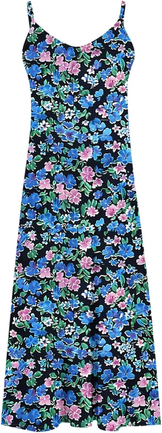 Summer Dresses for Women 2025 Beach Vacation Maxi Dress Spaghetti Strap Floral Print Sundress Casual Travel Clothes