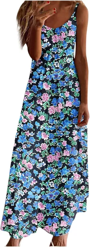 Summer Dresses for Women 2025 Beach Vacation Maxi Dress Spaghetti Strap Floral Print Sundress Casual Travel Clothes