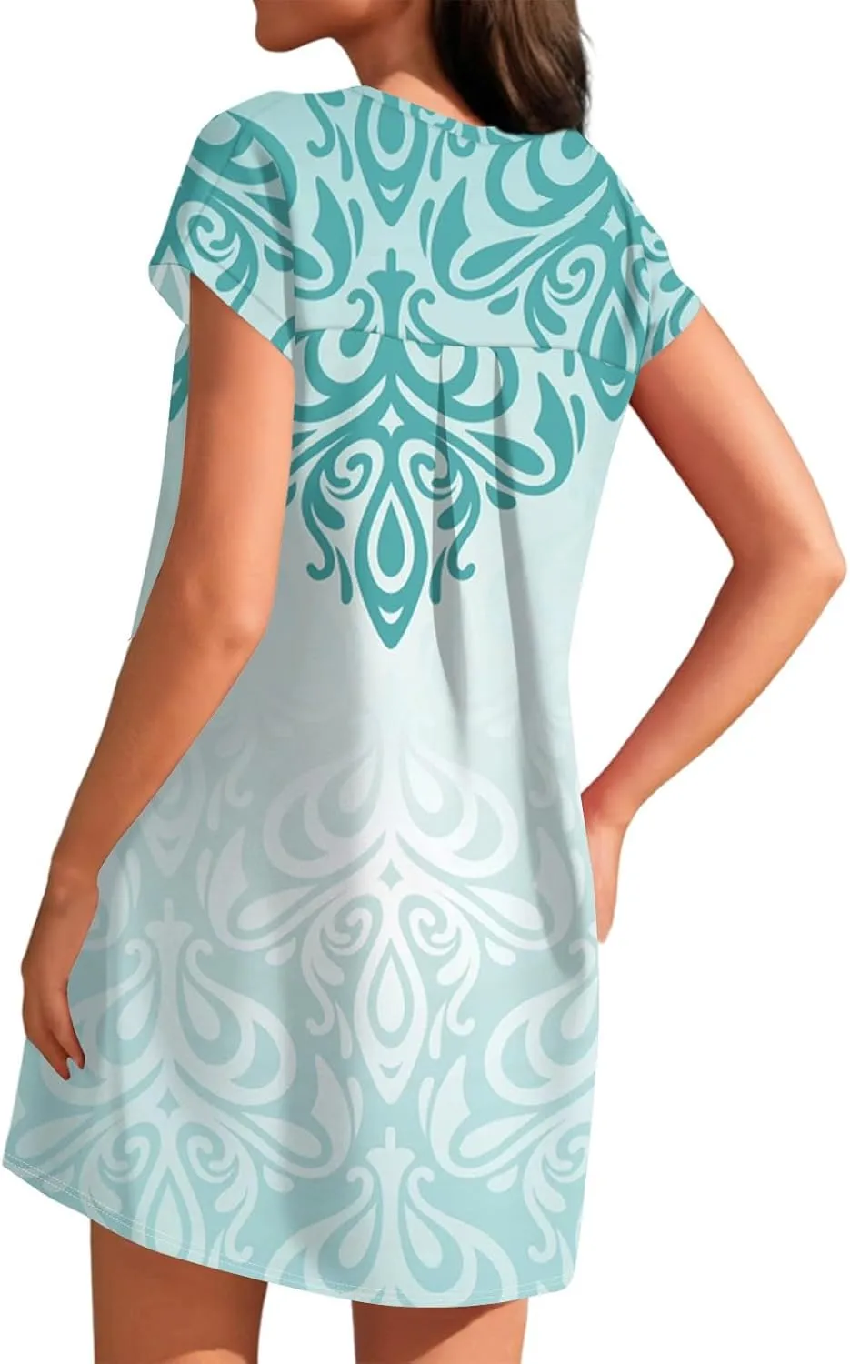 Summer Dresses for Women 2025 Beach Vacation Spring Clothes Short Sleeve Crew Neck Wedding Guest Dress
