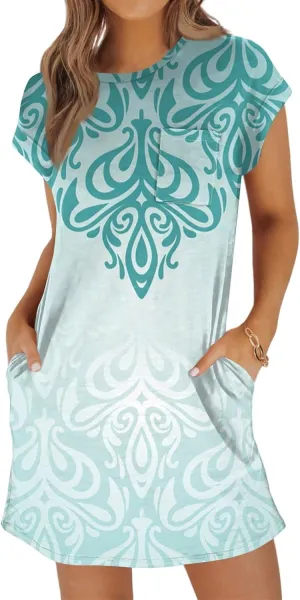 Summer Dresses for Women 2025 Beach Vacation Spring Clothes Short Sleeve Crew Neck Wedding Guest Dress