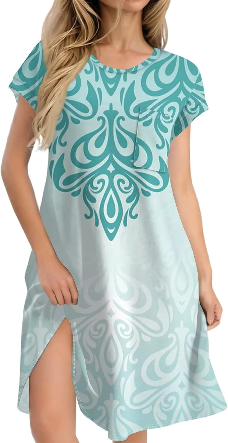 Summer Dresses for Women 2025 Beach Vacation Spring Clothes Short Sleeve Crew Neck Wedding Guest Dress