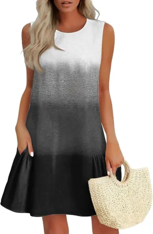 Summer Dresses for Women 2025 Beach Vacation Spring Clothes Sleeveless Round Neck Casual Sun Dress