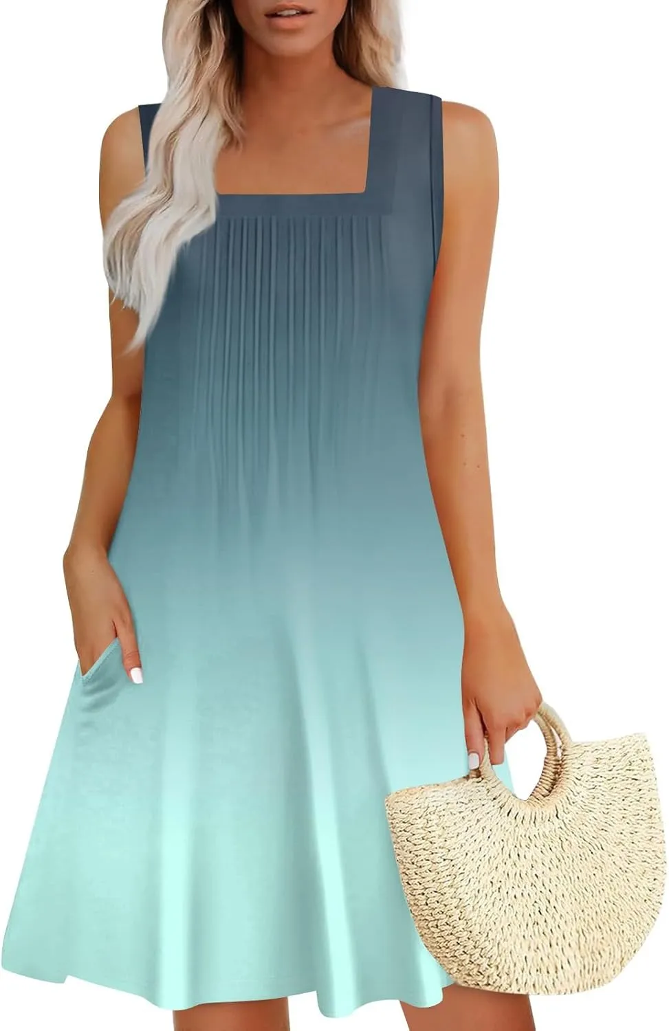Summer Dresses for Women 2025 Boat Neck Summer Casual with Pockets Sleeveless Floral Print Dresses