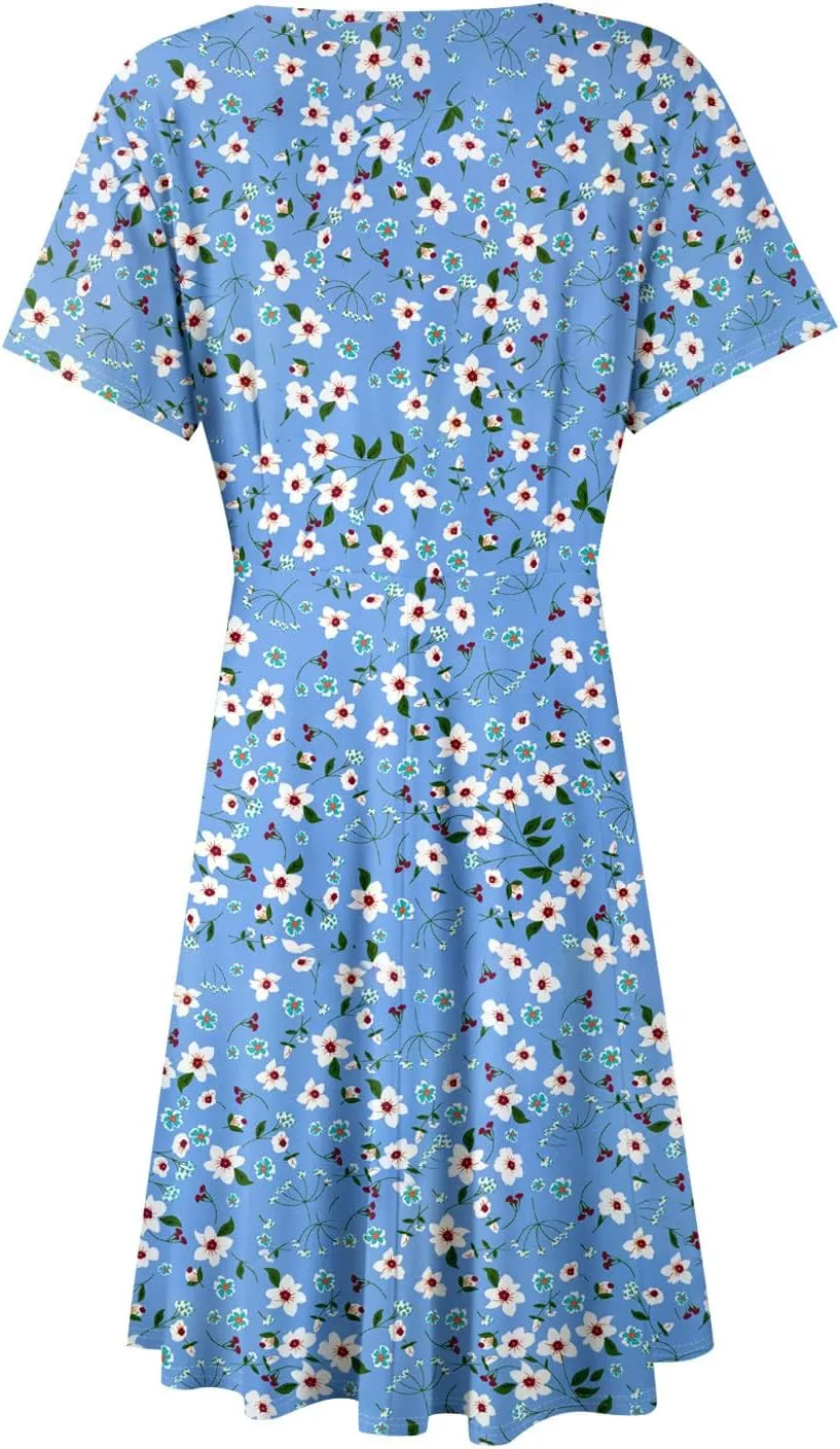 Summer Dresses for Women 2025 Casual Boho Sundress Loose V Neck Beach Vacation midi Dresses with Pockets