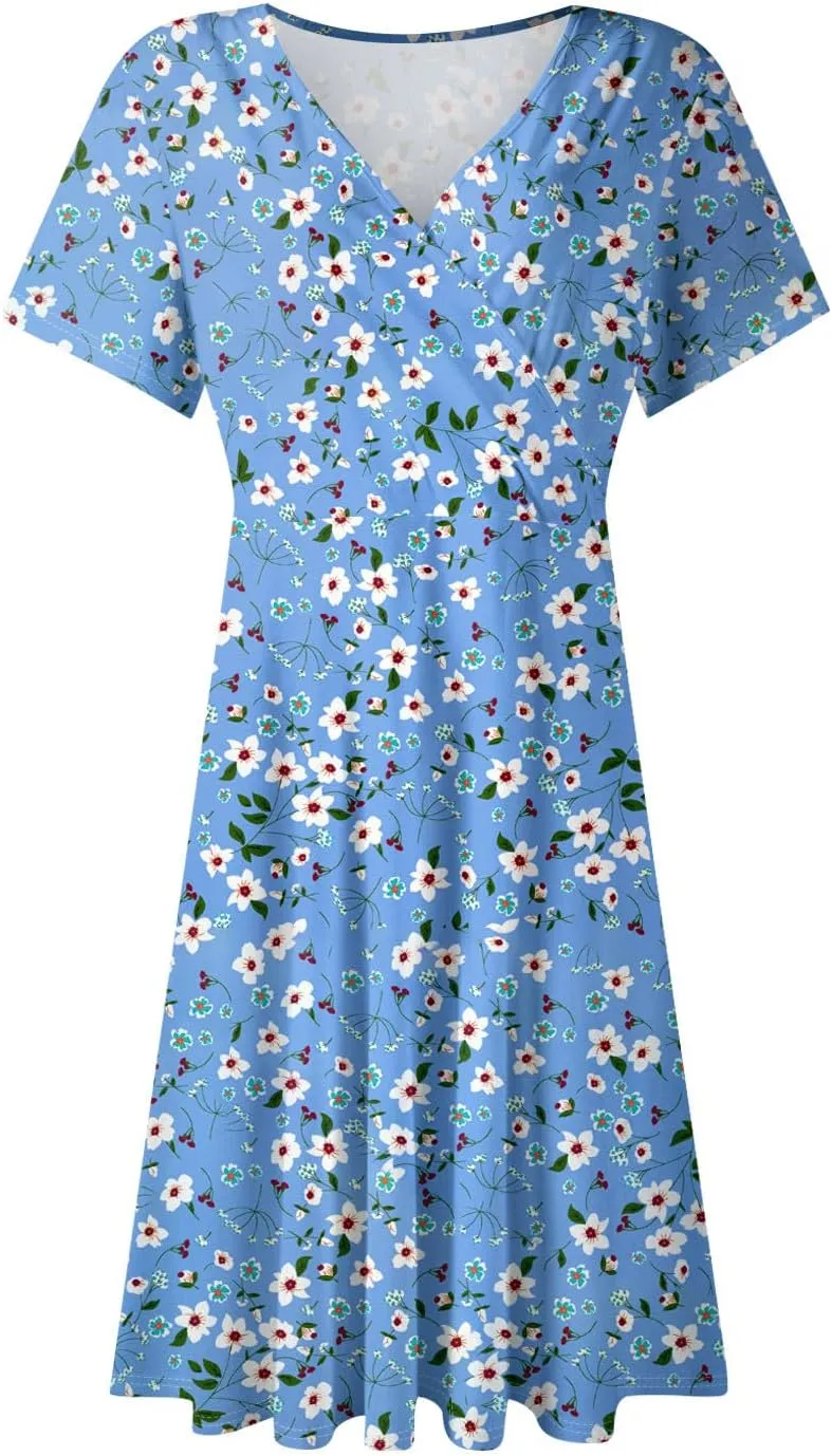 Summer Dresses for Women 2025 Casual Boho Sundress Loose V Neck Beach Vacation midi Dresses with Pockets