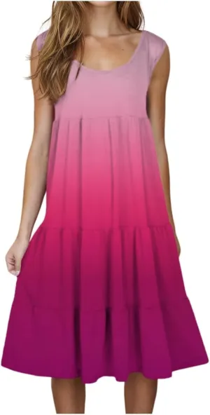 Summer Dresses for Women 2025 Loose Crew Neck Sleeveless Casual Sundresses Loose Holiday Vacation Midi Dress