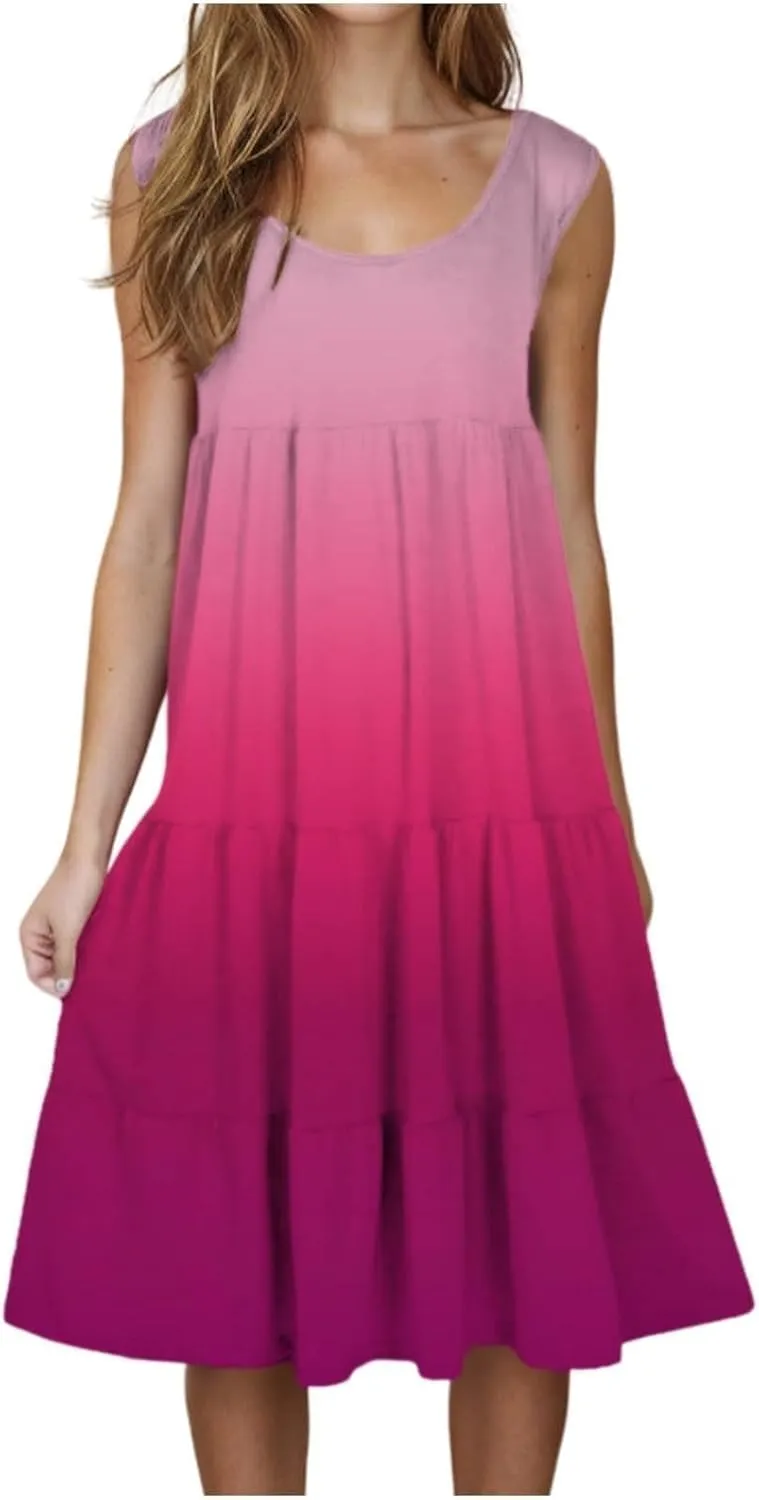 Summer Dresses for Women 2025 Loose Crew Neck Sleeveless Casual Sundresses Loose Holiday Vacation Midi Dress