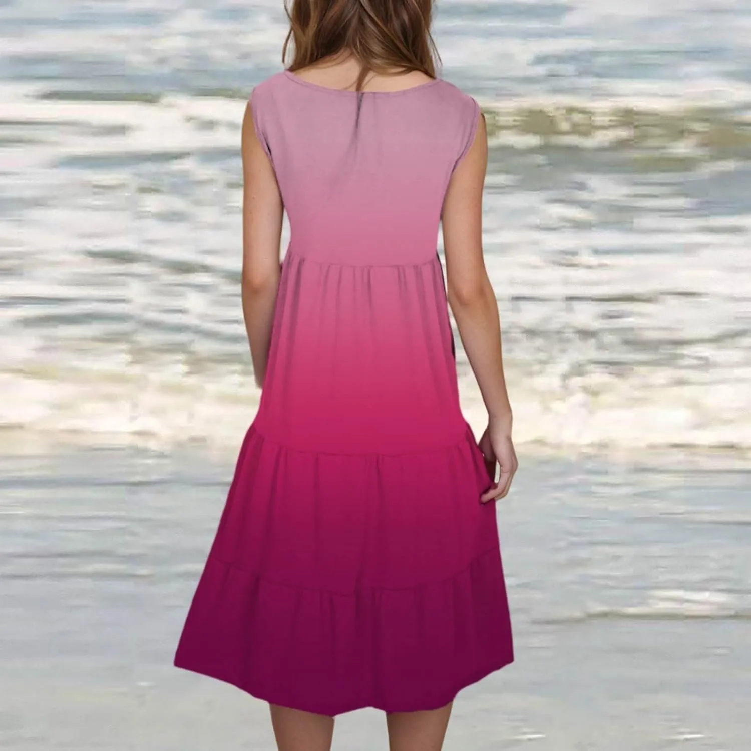 Summer Dresses for Women 2025 Loose Crew Neck Sleeveless Casual Sundresses Loose Holiday Vacation Midi Dress