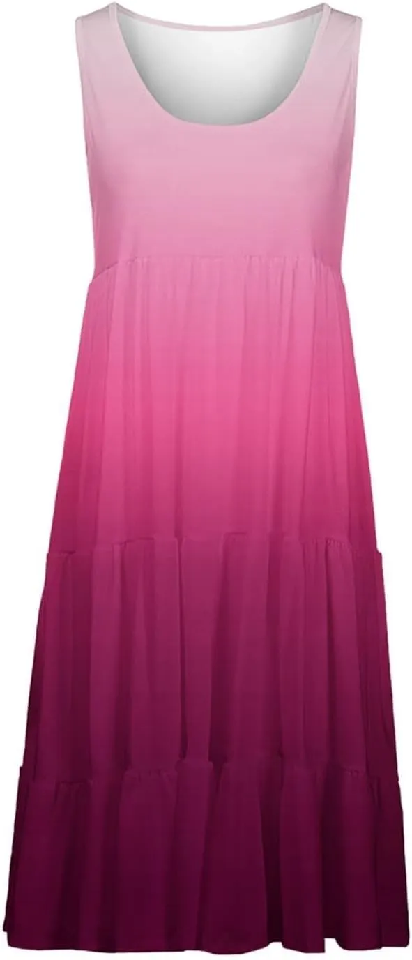 Summer Dresses for Women 2025 Loose Crew Neck Sleeveless Casual Sundresses Loose Holiday Vacation Midi Dress