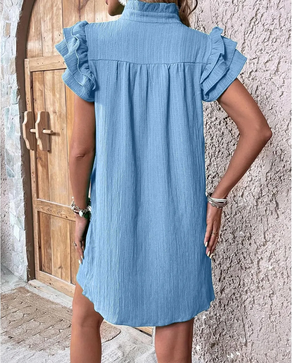 Summer Dresses for Women 2025 Multi Layer Ruffle Sleeve V Neck Pullover Dress Fashion Dressy Cocktail Dresses
