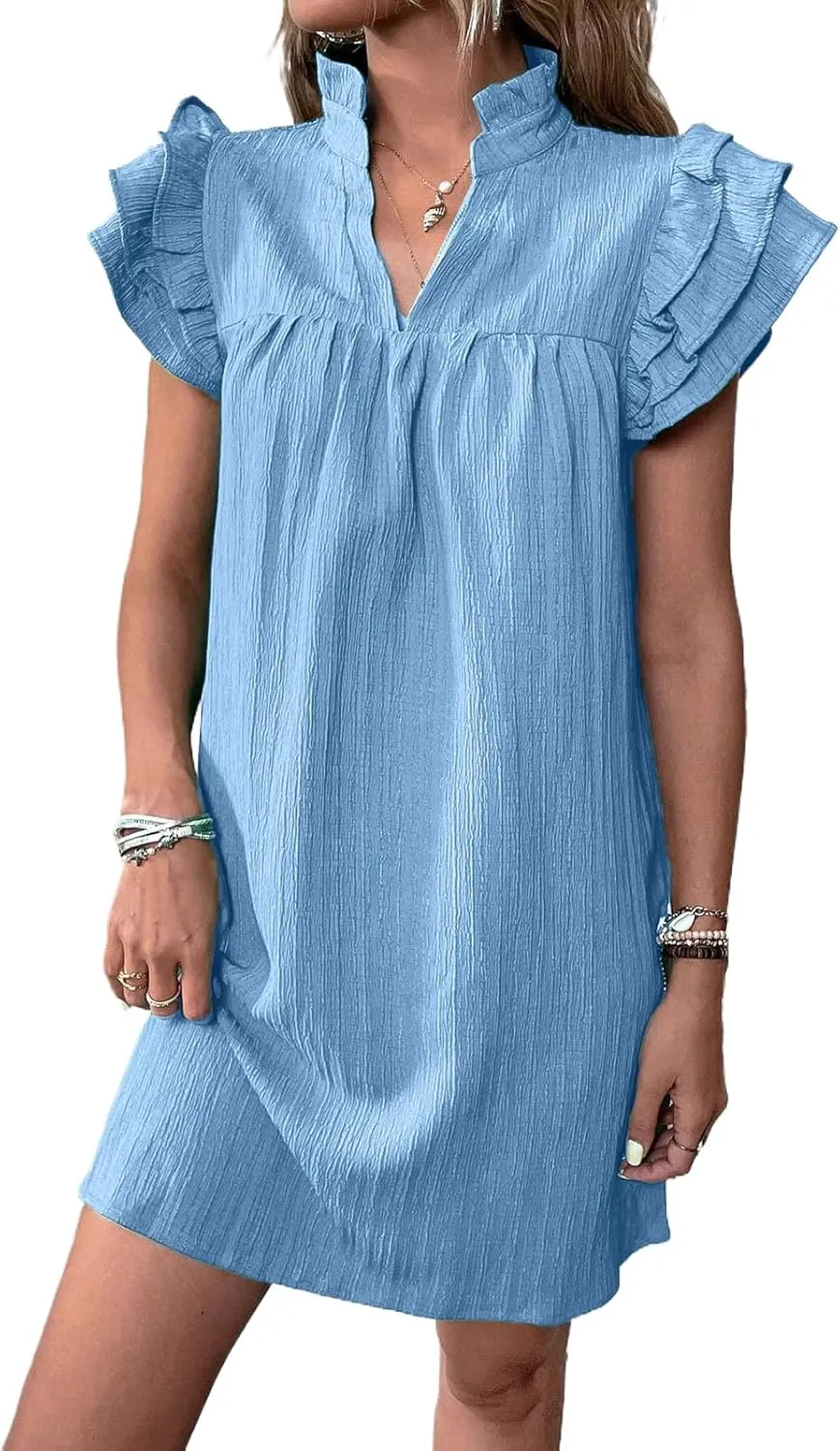 Summer Dresses for Women 2025 Multi Layer Ruffle Sleeve V Neck Pullover Dress Fashion Dressy Cocktail Dresses
