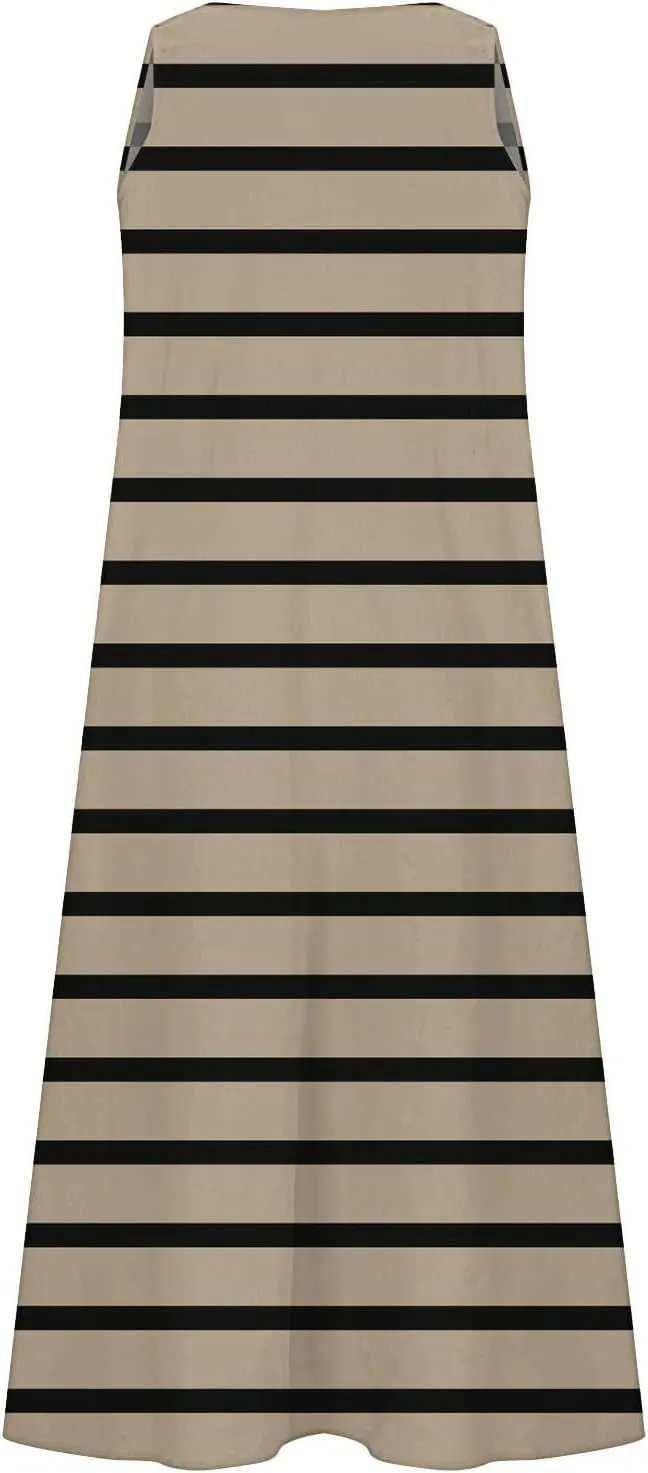 Summer Dresses for Women 2025 Sleeveless Crew Neck Maxi Dress Casual Vacation Sundress Beach Flowy Dress