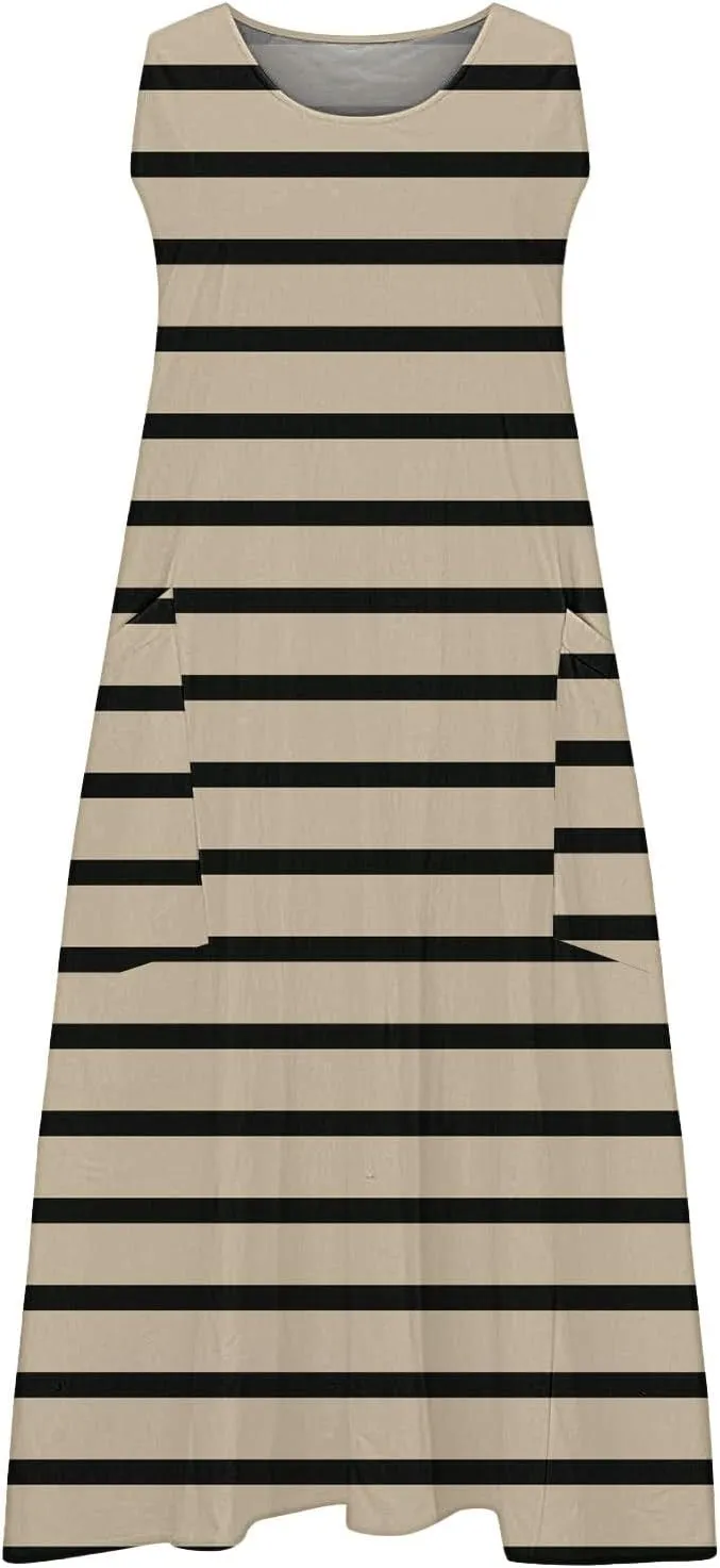 Summer Dresses for Women 2025 Sleeveless Crew Neck Maxi Dress Casual Vacation Sundress Beach Flowy Dress