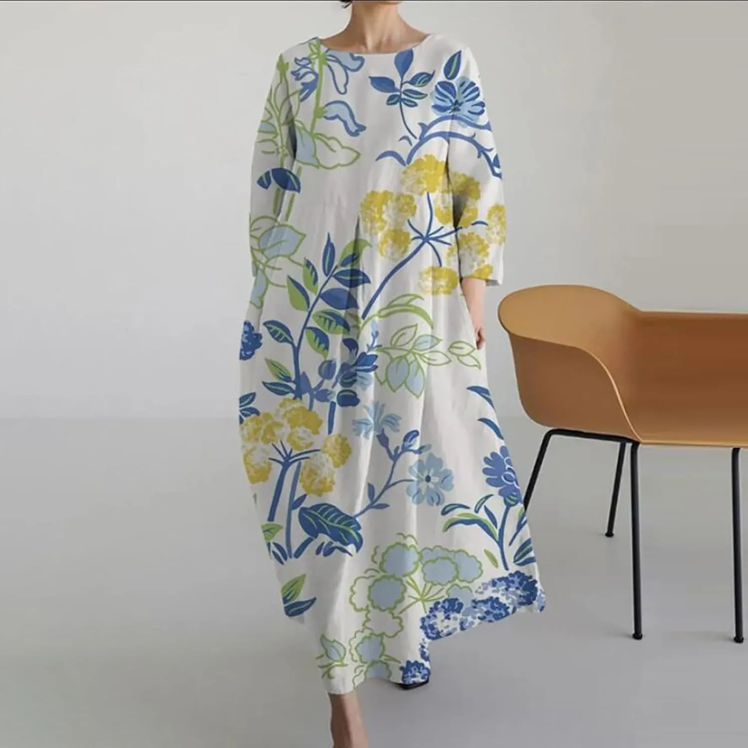 Summer Dresses for Women 2025 Women's Spring Summer Dress Boho Maxi Plus Size Dresses Floral Print 3/4 Sleeve Dress