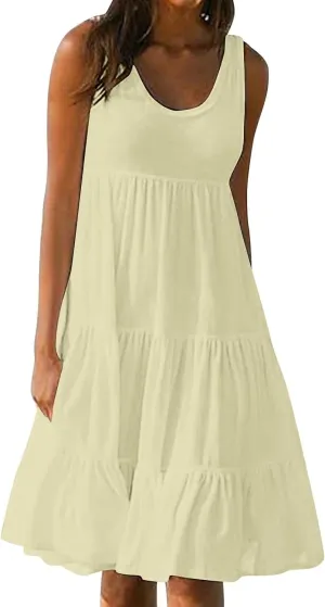 Summer Dresses for Women Casual Vacation Sexy Sleeveless Beach Dress Crewneck Splicing Boho Flowy Cute Sundresses