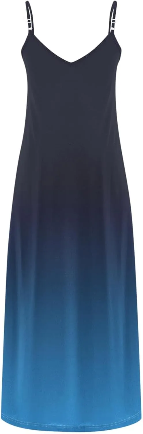 Summer Dresses for Women Sexy Sling V-Neck Sundress Trendy Gradient Color Beach Vacation Casual Maxi Dress