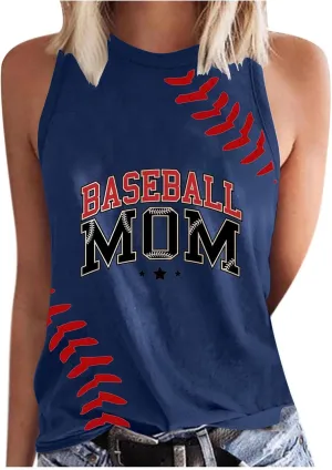 Summer Game Day Tank Tops Women Funny Baseball Mom Print Sleeveless Crewneck T-Shirts Casual Comfy Tanks Tee Shirt