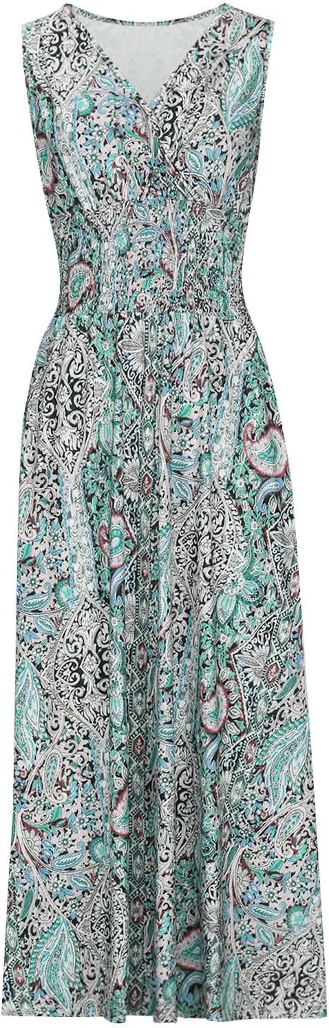 Summer Maxi Dresses for Women 2024 Casual Sundresses Long Floral Dress Sexy Sleeveless Boho Dress Flowy Dress, Small