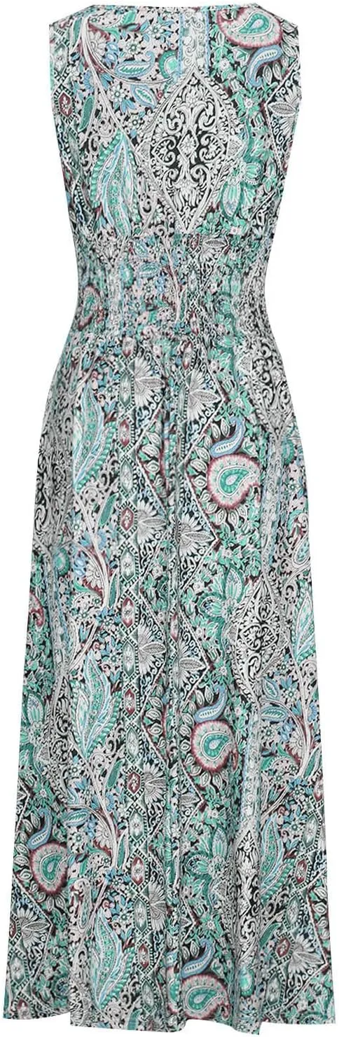 Summer Maxi Dresses for Women 2024 Casual Sundresses Long Floral Dress Sexy Sleeveless Boho Dress Flowy Dress, Small