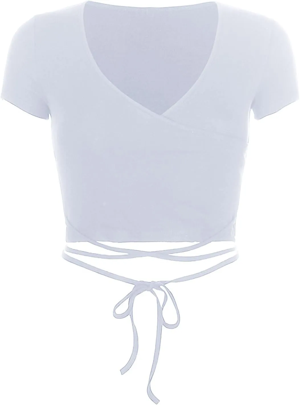 Summer Women's Sexy Wrap V Neck Short Sleeve Shirts Slim Fit Criss Cross Tie Front Crop Tops Going Out Tee