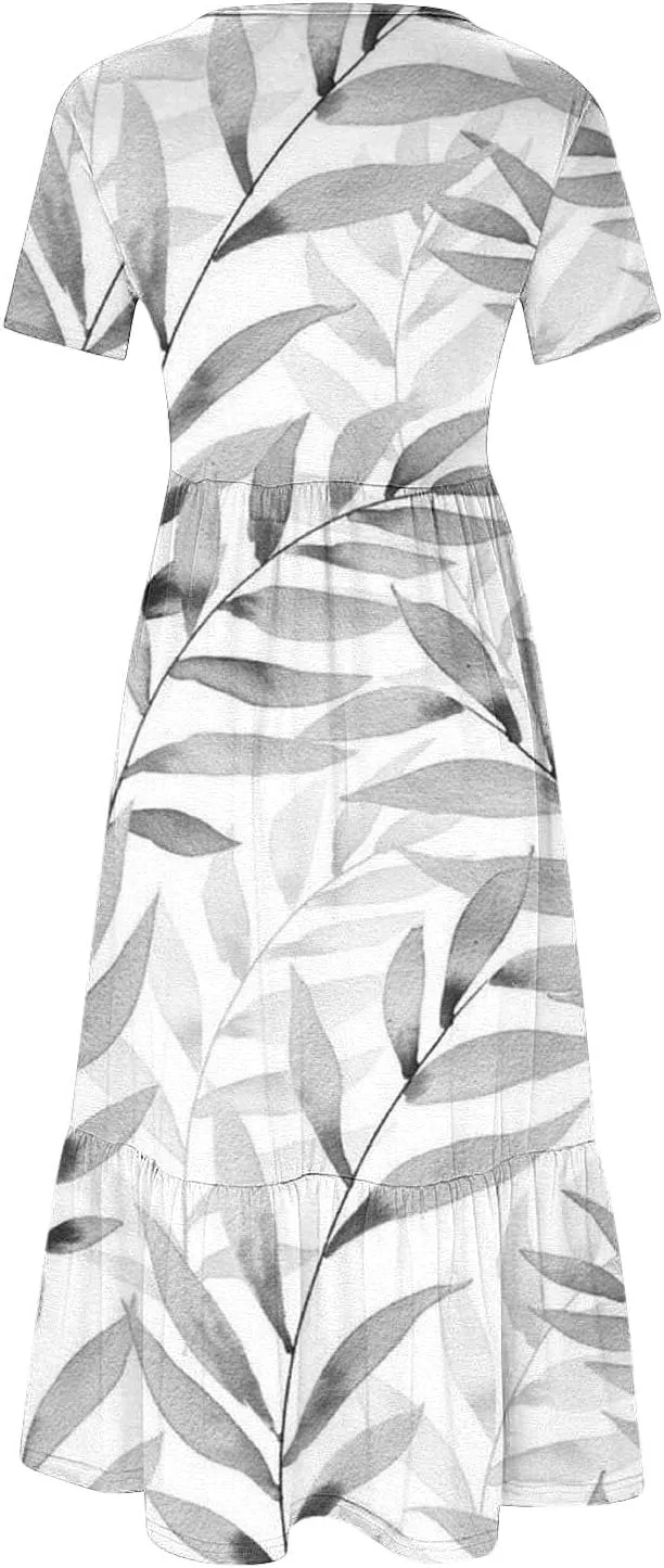 Sun Dresses for Women Casual Tie Dye Boho Floral Print Flowy Summer Dresses 2024 Swing Maxi Dresses with Pockets