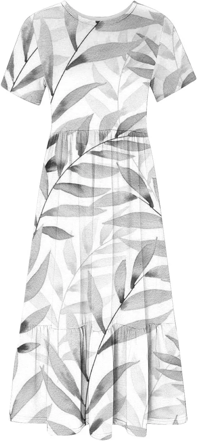 Sun Dresses for Women Casual Tie Dye Boho Floral Print Flowy Summer Dresses 2024 Swing Maxi Dresses with Pockets