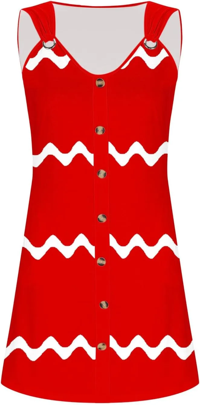 Sundresses for Women 2025 A-Line Casual Loose Sleeveless Summer Dresses Boho Print Button Decor Tank Dresses