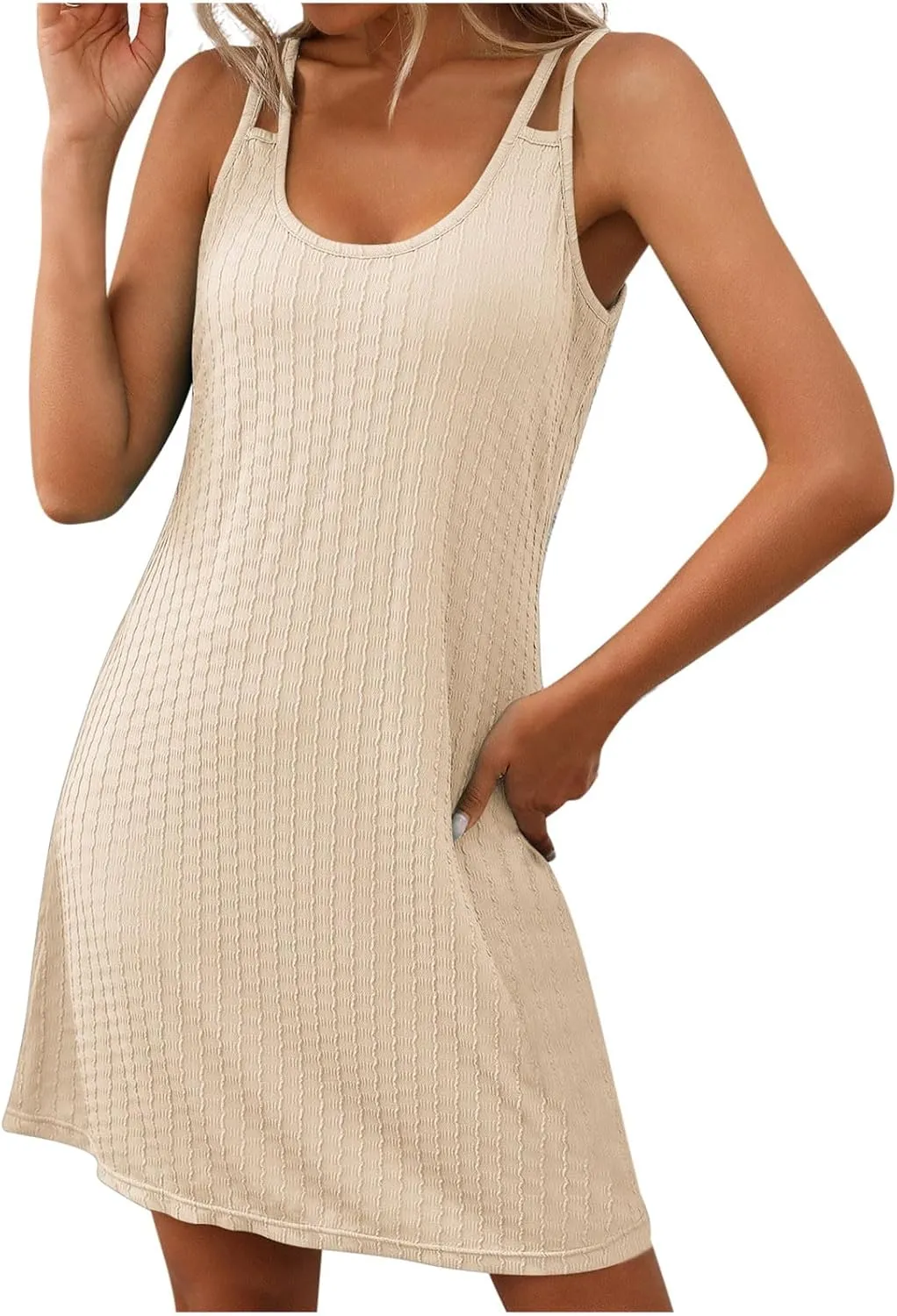 Sundresses for Women 2025 Casual Sleeveless Solid Color Sundress Fashion Loose Fit Crew Neck Summer Beach Dress
