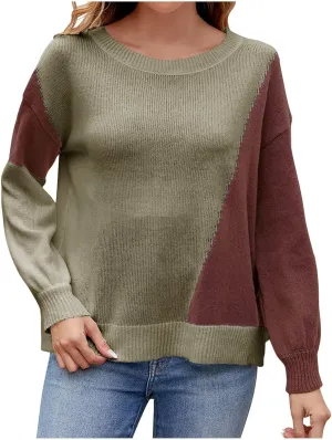 Sweater for Women Turtleneck Color Block Long Sleeve Knitwear 2024 Fall Casual Oversized Pullover Sweater Jumper Top