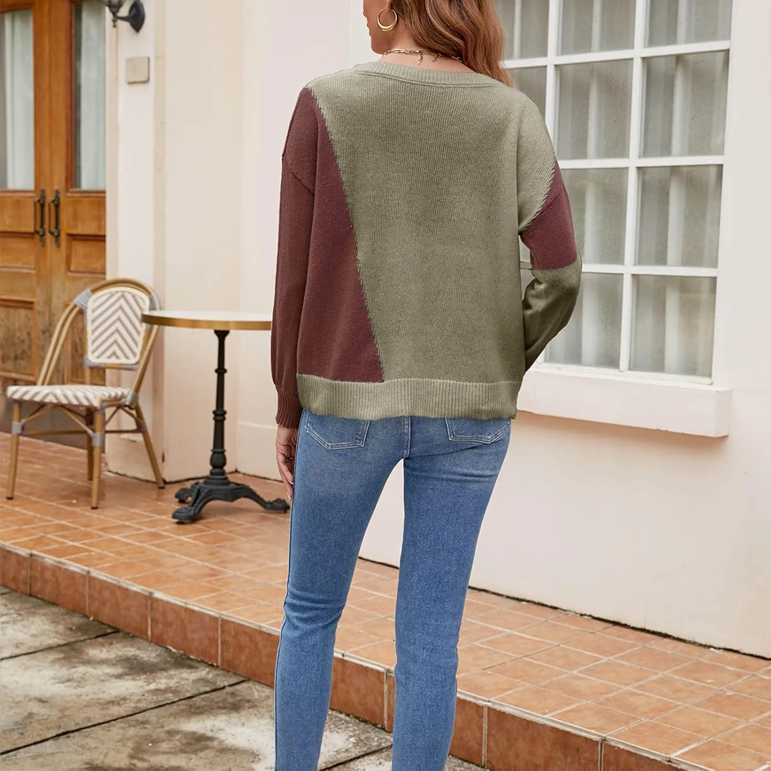 Sweater for Women Turtleneck Color Block Long Sleeve Knitwear 2024 Fall Casual Oversized Pullover Sweater Jumper Top