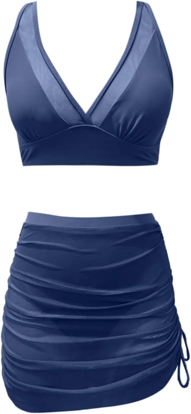 Swim Suits for Women 2025 Two Piece Swimsuits Slimming Mesh Sheer Sarong Wraps Swim Skirts Tummy Control Bikini