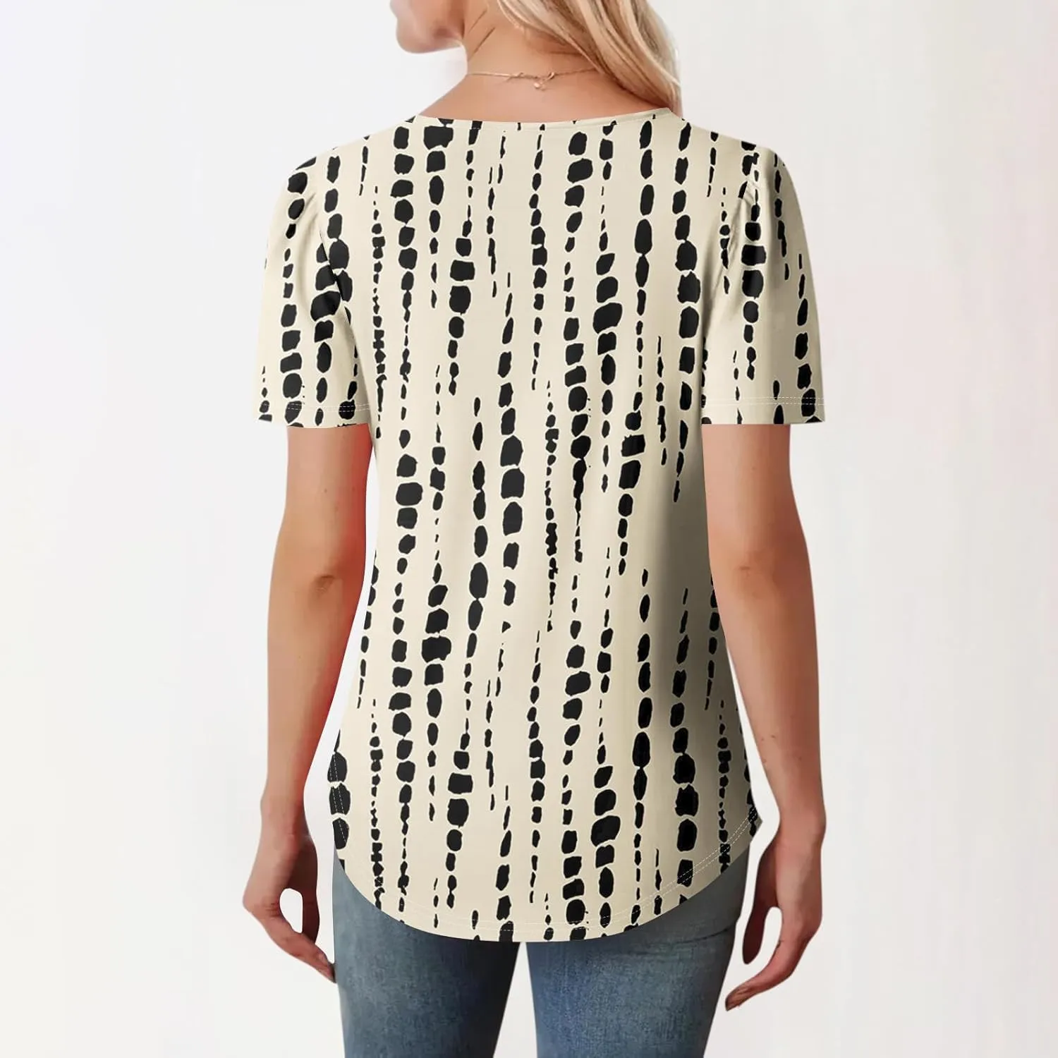 T Shirts for Women 2025 Floral Solid Pleated Front Crew Neck Short Sleeve Tops Dressy Casual Blouses Spring Summer Outfits