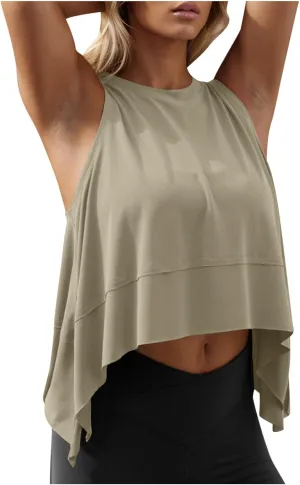 Tank Tops for Women Workout Crew Neck Summer Outfits Solid Color Sleeveless Shirts Loose Fit Fashion Oversized Tee