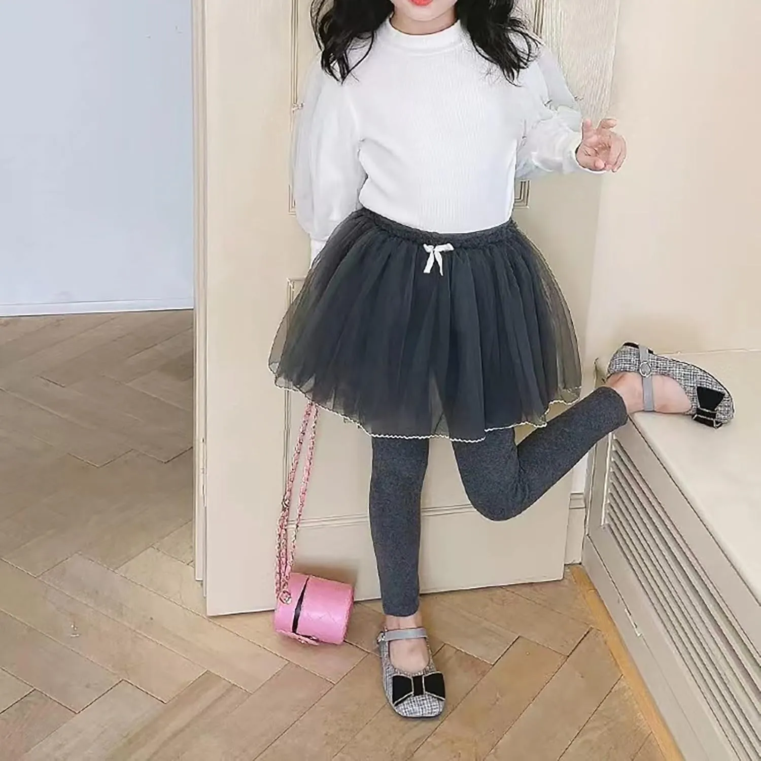 Toddler Girls Footless Leggings with Tutu Skirt Baby Stretchy Ruffle Sequins Star Pantskirt Tulle Skirted Pants Bottoms
