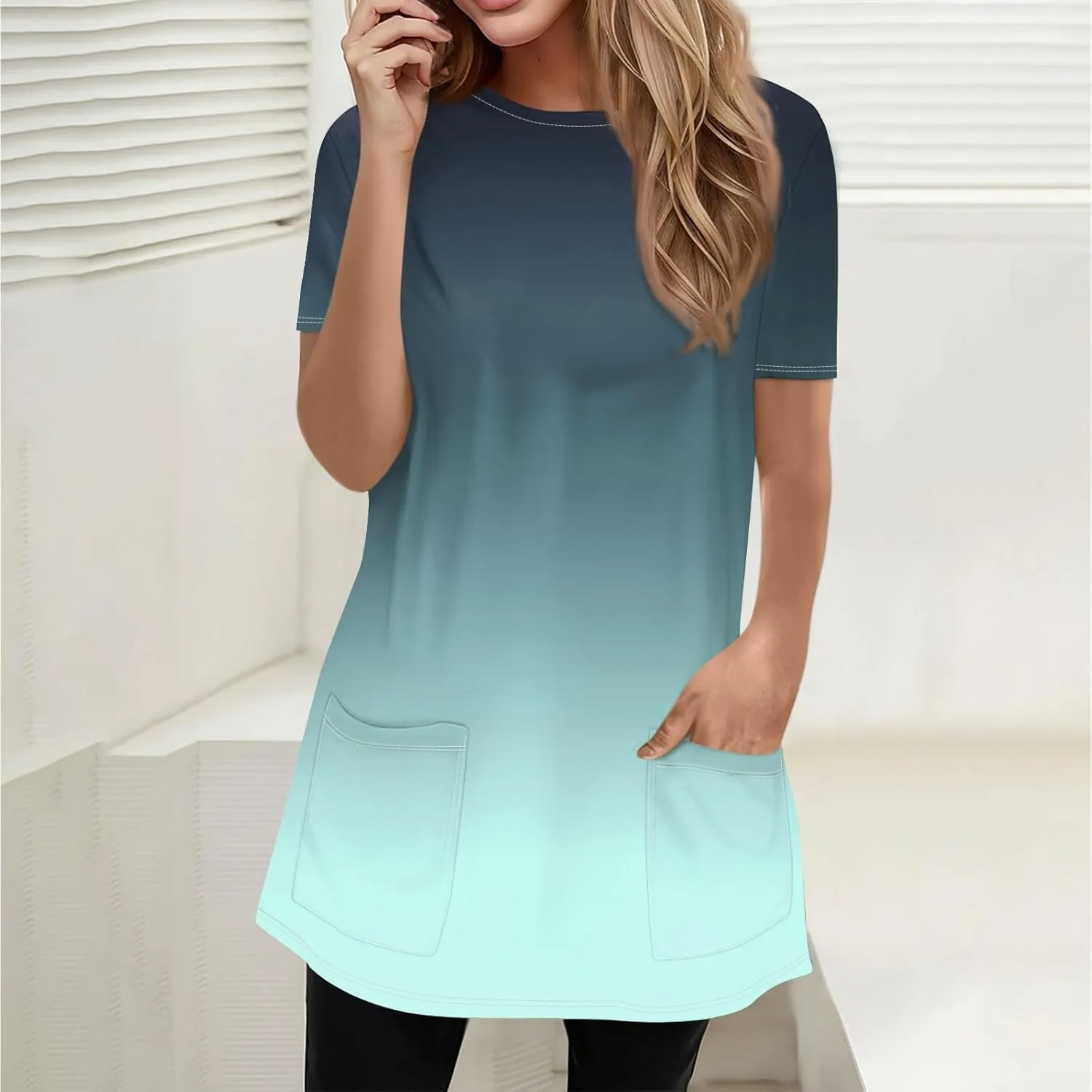 Trendy Short Sleeve Crewneck T Shirts Summer Plus Size Tunics or Tops to Wear with Leggings Casual Floral Blouses
