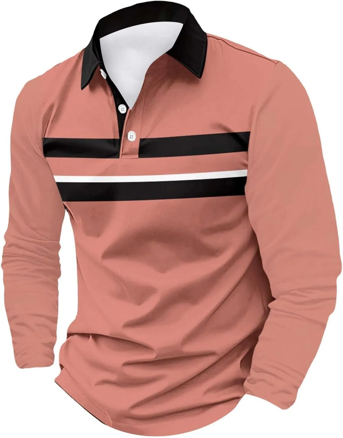 Tshirts for Men Button Up Collared Long Sleeve Trendy Patchwork Polo Shirts Lightweight Quick-Dry Athletic T Shirts