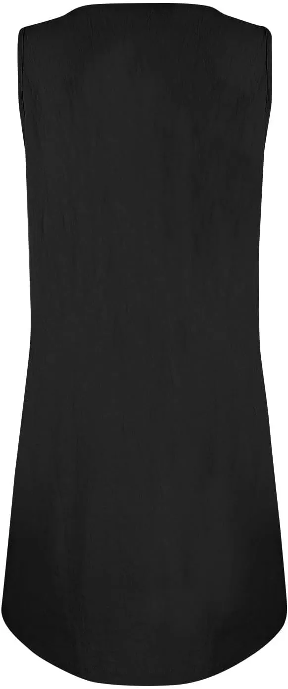 U Neck Dress for Women Open Back Mini Babydoll Sundress Vacation Casual Sleeveless Short Dresses with Pockets