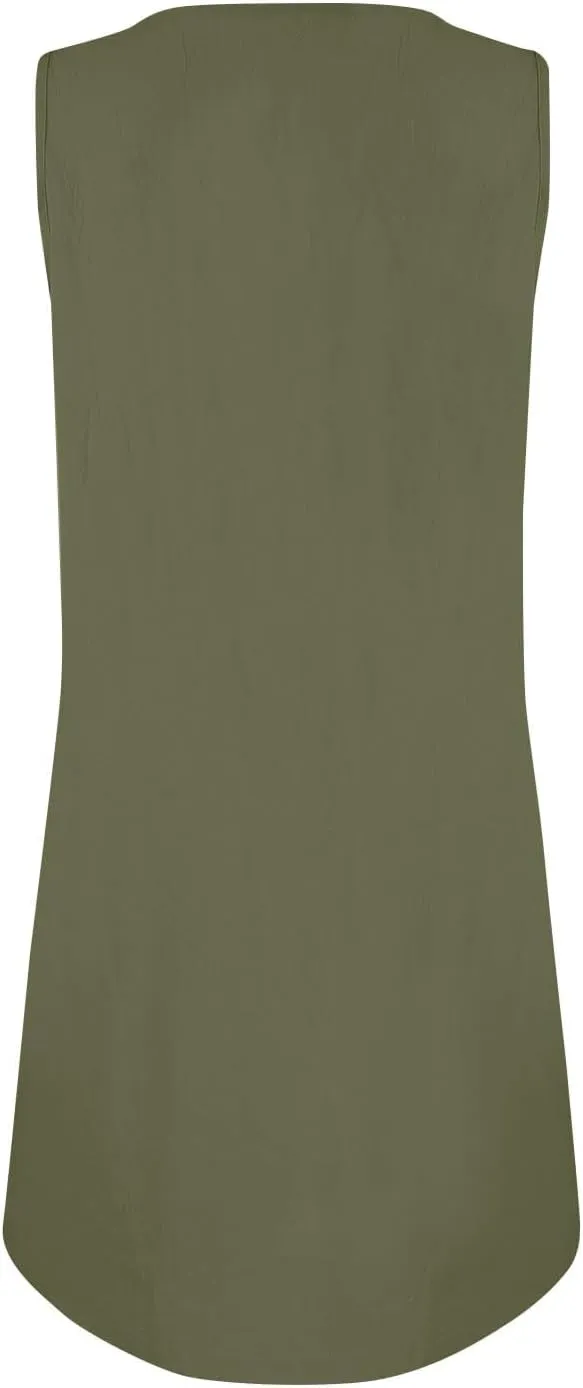 U Neck Dress for Women Open Back Mini Babydoll Sundress Vacation Casual Sleeveless Short Dresses with Pockets
