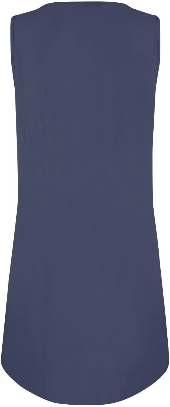 U Neck Dress for Women Open Back Mini Babydoll Sundress Vacation Casual Sleeveless Short Dresses with Pockets