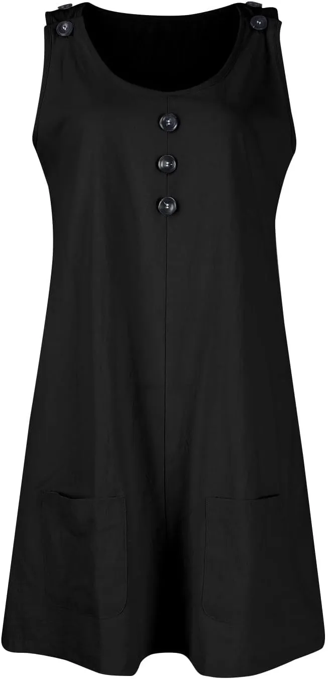 U Neck Dress for Women Open Back Mini Babydoll Sundress Vacation Casual Sleeveless Short Dresses with Pockets