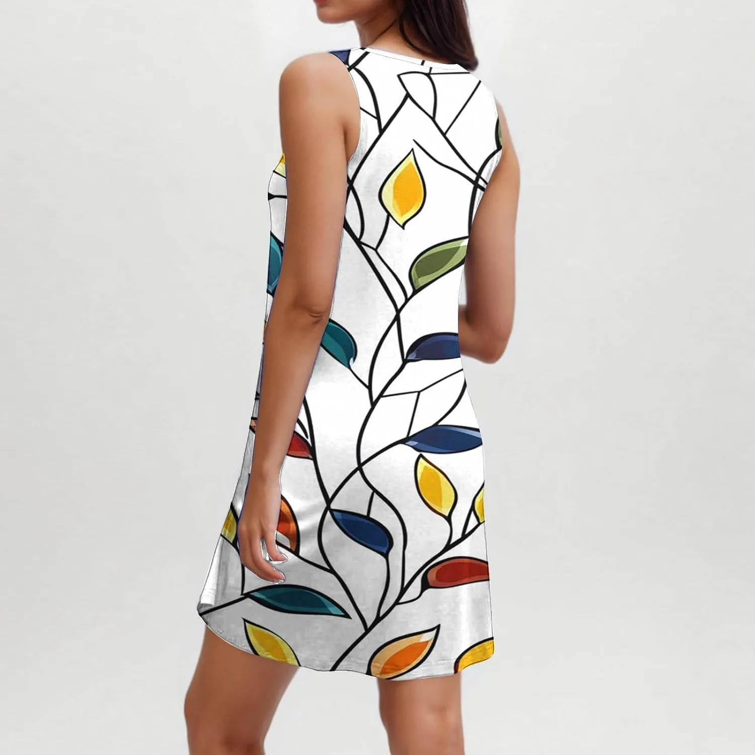 Vacation Dresses for Women 2025 A-Line Summer Beach Retro Mini Tank Dresses Sleeveless Loose Coverup Sundress
