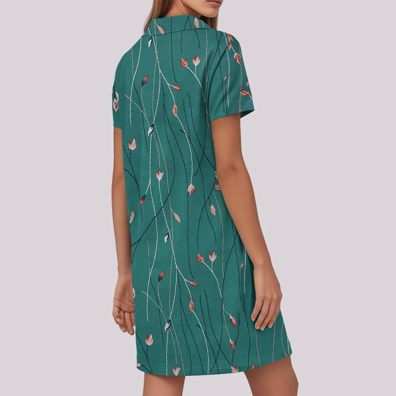 Vacation Outfits for Women 2025 Floral Print V Neck Short Sleeve Loose Swing Shift Dresses,S-2XL