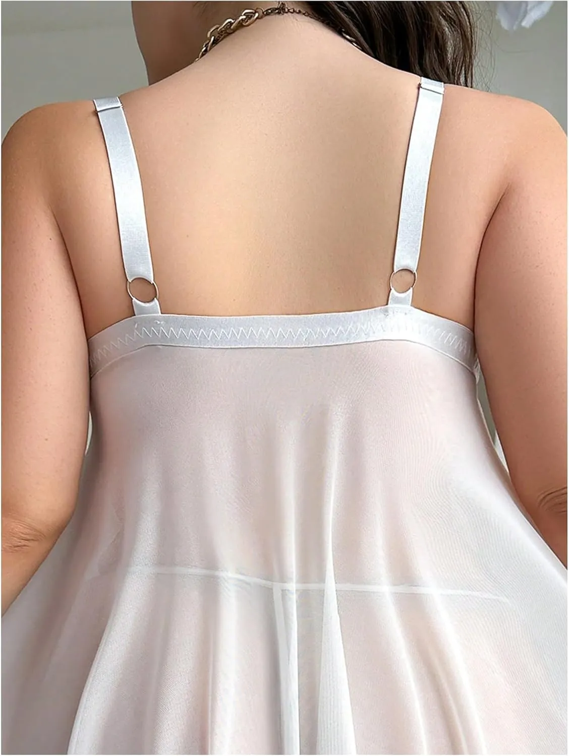 Verdusa Women's Plus Size 2 Piece Sheer Lingerie Set Deep V Neck Bowknot Sleepwear Chemise with Thong