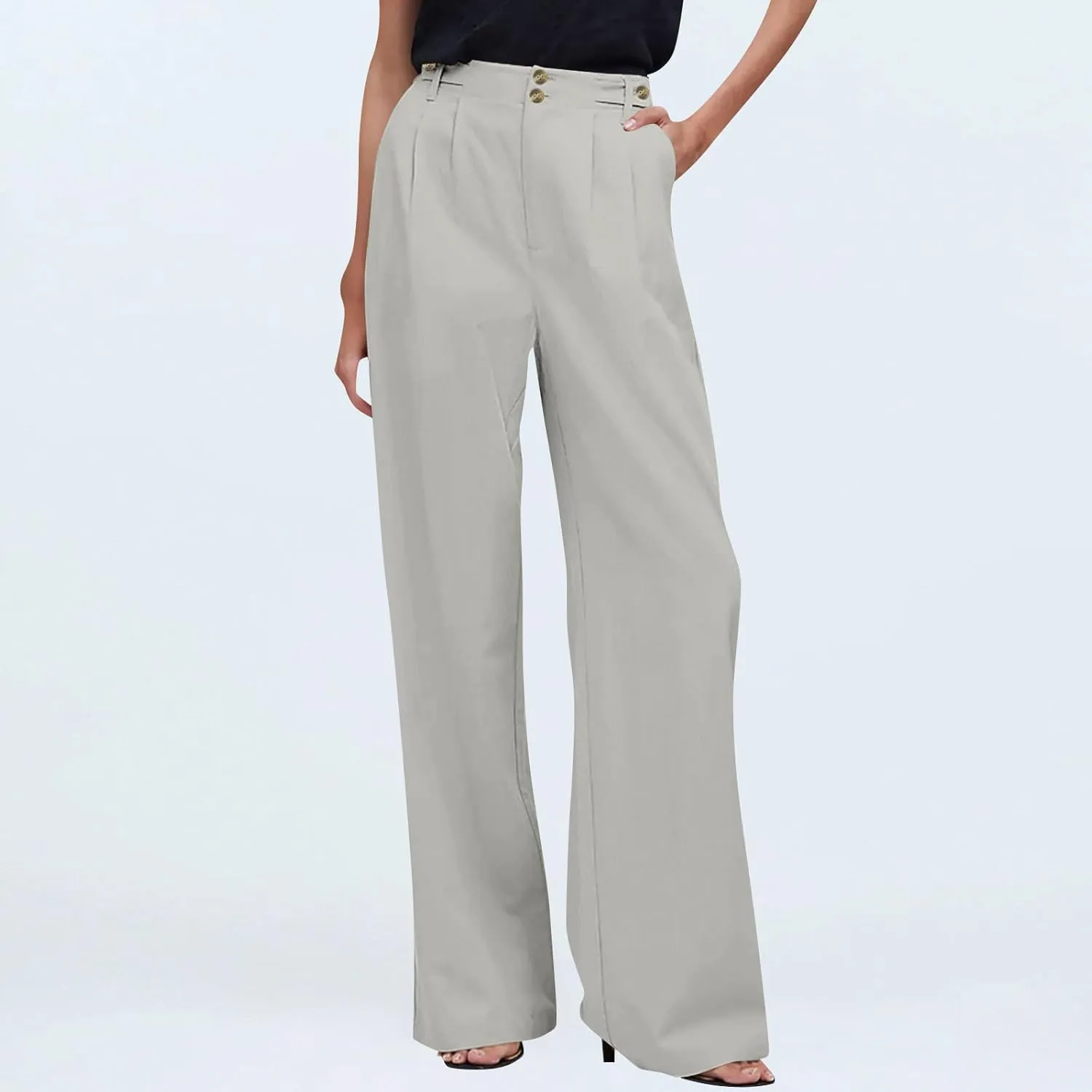 Wide Leg Dress Pants for Women Business Casual Trousers Work Pants Straight Leg High Waisted Pants with Pockets