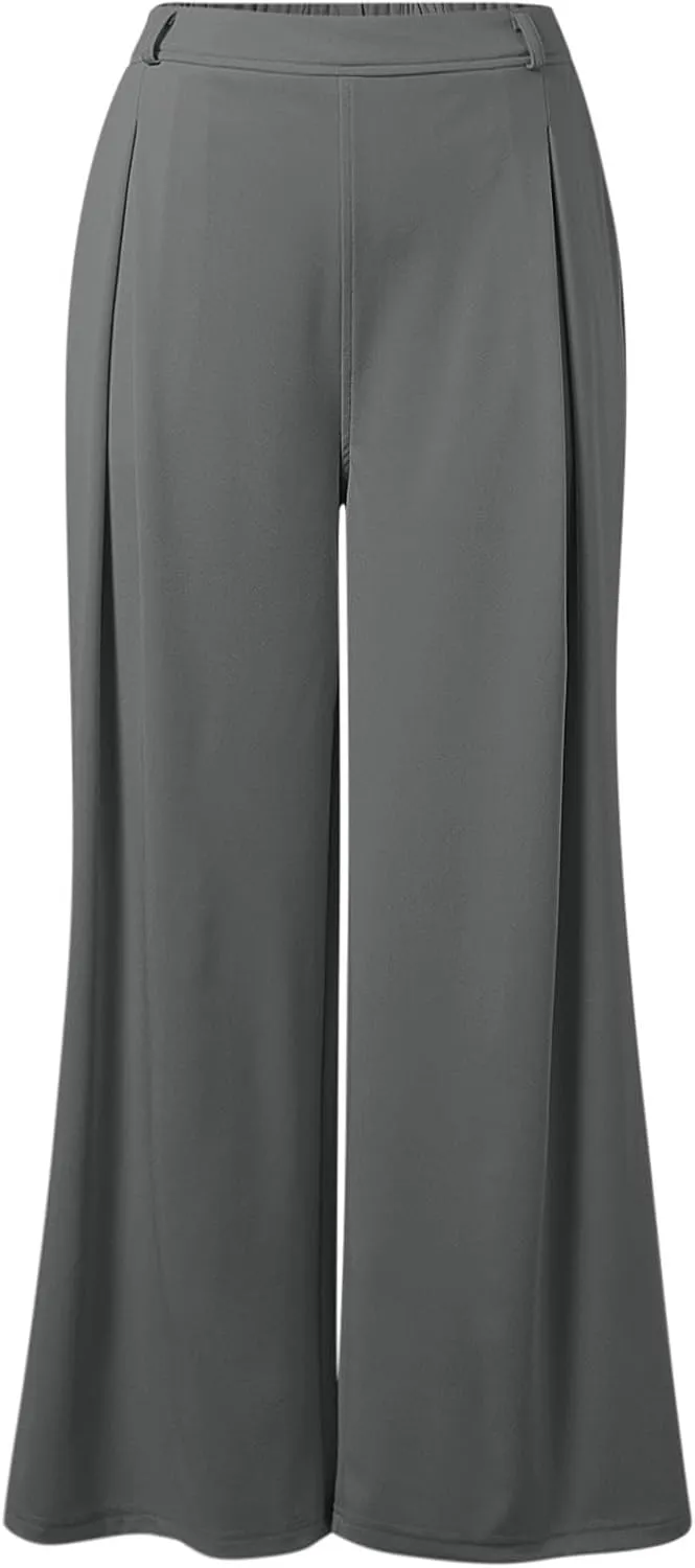 Wide Leg Pants for Women Plus Size Elastic High Waisted Pants Casual Palazzo Straight Leg Trousers with Pockets