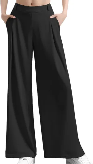 Wide Leg Pants for Women Plus Size Elastic High Waisted Pants Casual Palazzo Straight Leg Trousers with Pockets